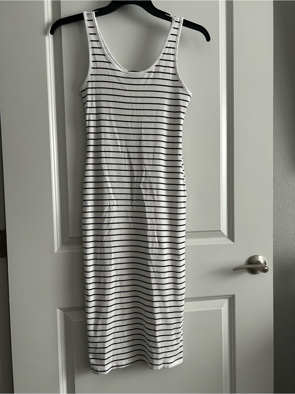 Ambiance White and Black Striped Tank Midi Dress